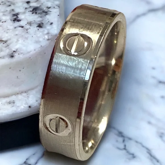 Estate 14K White Gold UNISEX 6mm Wide Screw Link Band Ring Size 8.75